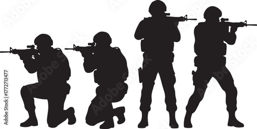 silhouette of men soldiers with weapons, soldiers silhouette vector illustration