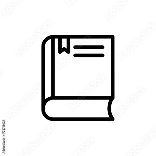 Minimalist black outline book icon with bookmark, simple graphic illustration.