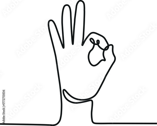 Continuous One Line Drawing of Hand Showing OK Gesture – Minimalist Red Line Art Design
