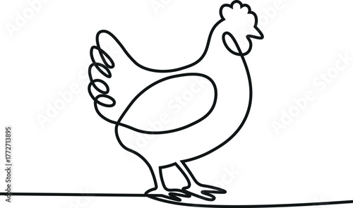 Continuous One-Line Hen Illustration