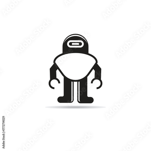 cute robot icon with shadow on white background