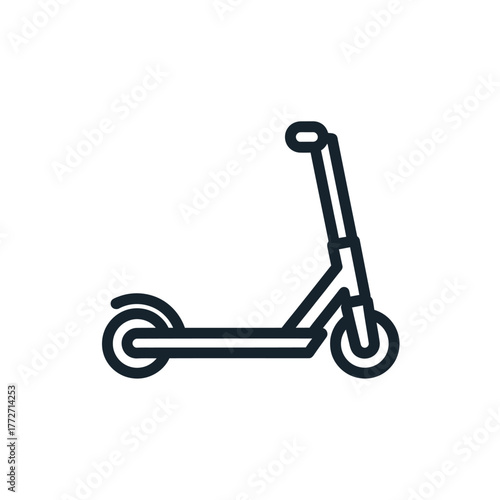 Minimalist black outline kick scooter icon, simple line art design, modern urban transport symbol.