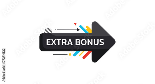 A black arrow graphic highlights an 'EXTRA BONUS' with colorful abstract geometric elements, indicating a special offer.