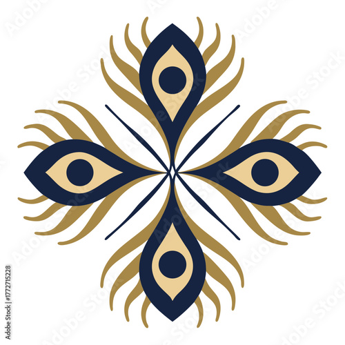 Abstract peacock feather design in navy and gold colorscheme art