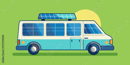 Solar panel on side of blue van parked under sunny sky  