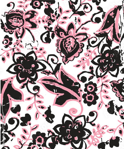Big flowers pattern, upscale floral pattern. graphical textures floral, trendy colors pattern , flowers background with leaves. vector illustration.