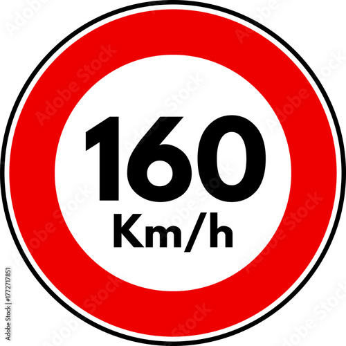 Speed Limit 160 Sign Vector, Speed Limit 160 kmh Traffic Sign