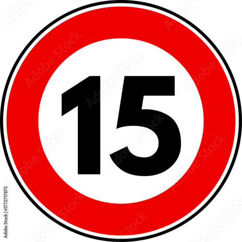 Speed Limit 15 Sign Vector, Speed Limit 15 kmh Traffic Sign
