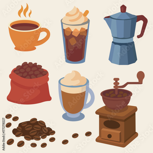 Coffee Brewing Flat Icons
