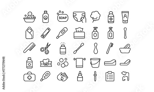 Hand drawn icons of personal care and hygiene products