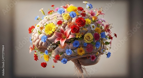 Human Brain Blooming with Flowers