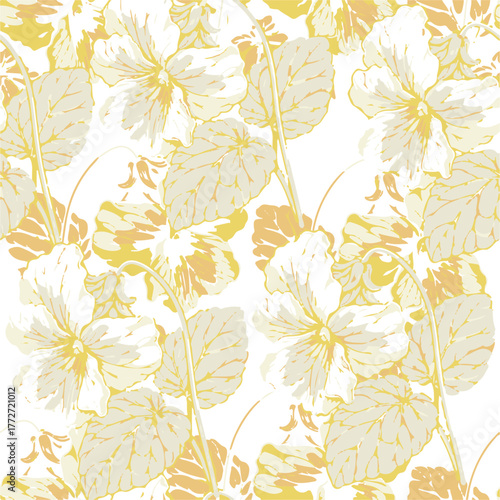 Big flowers pattern, upscale floral pattern. graphical textures floral, trendy colors pattern , flowers background with leaves. vector illustration.