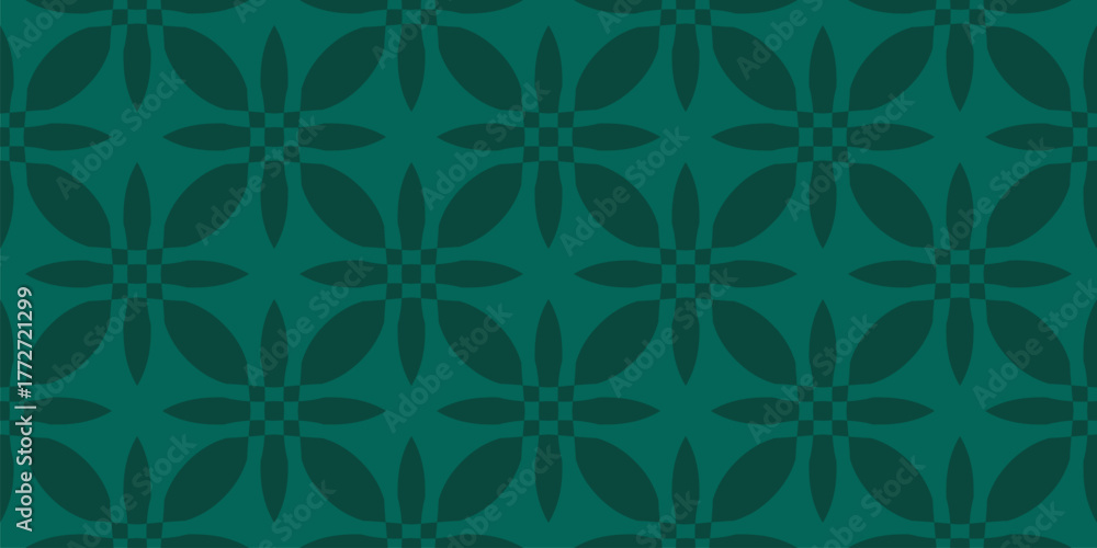 Fototapeta premium Vector seamless pattern in oriental style. Elegant green geometric floral ornament. Simple abstract background. Modern texture with bold flower shapes, tiles. Repeated design for textile, curtain