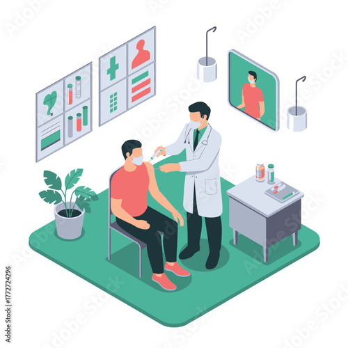 A doctor administers a vaccine to a patient during a medical consultation.