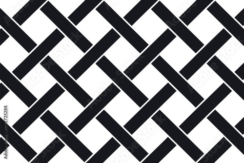 A seamless black and white geometric lattice pattern creates a visually interesting background.