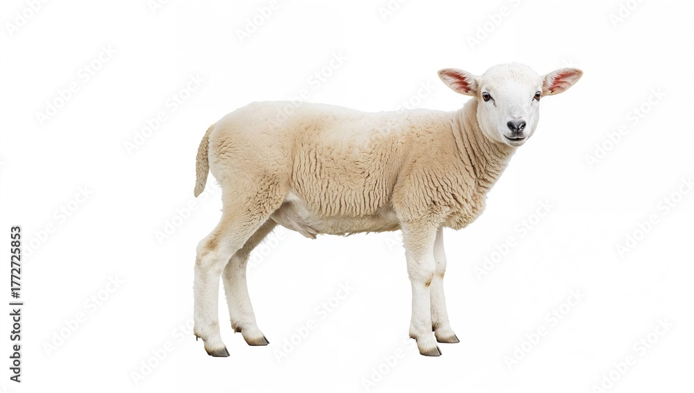 Fototapeta premium Flock of sheep in a pastoral setting, observing the surroundings, symbolizing innocence and the concept of sacrifice
