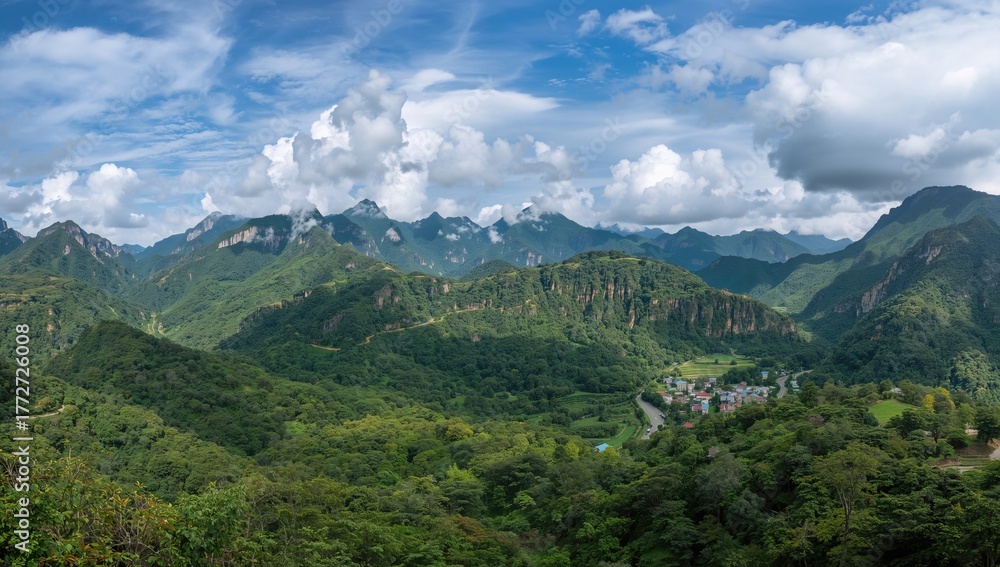 Obraz premium Grand mountain ranges and upscale streets