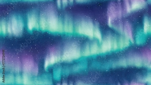Seamless watercolor pattern of Northern Lights in night sky
