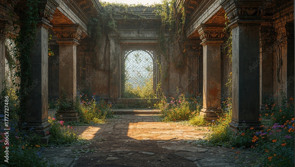 Fototapeta premium Viewpoint inside the dilapidated sanctuary