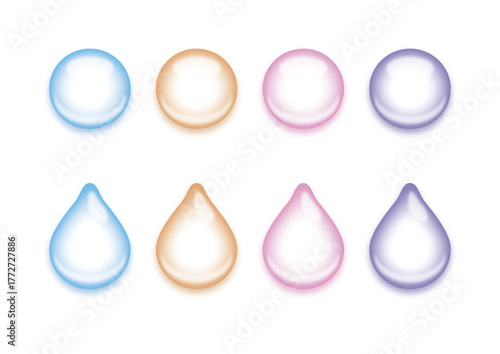 透明な水滴とジェルのアイコンセット(美容・スキンケアイメージ)