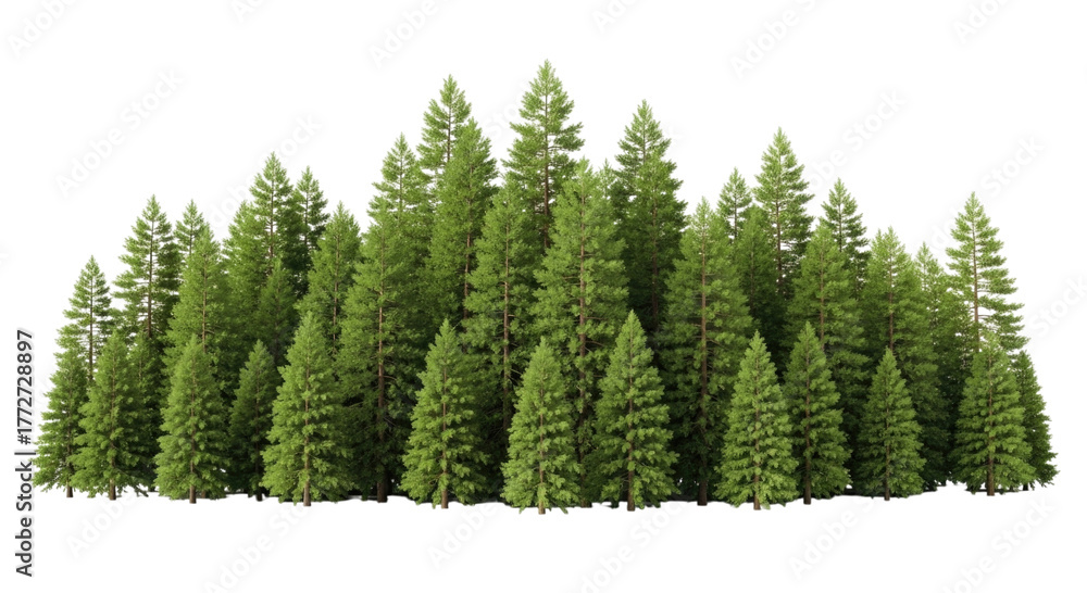 Fototapeta premium Dense forest of evergreen trees transparent background cutout png