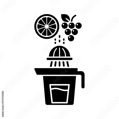 Citrus and Berry Juicing Process Icon, Fresh Juice Beverage Preparation