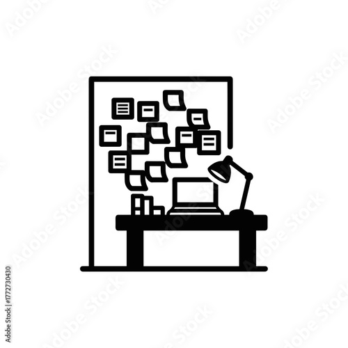 Home Office Workspace with Laptop and Sticky Notes for Productivity and Organization