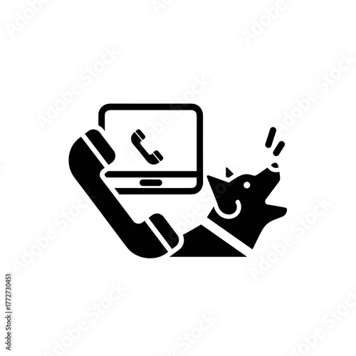 Dog barking near telephone and computer monitor, pet noise during phone call or remote work