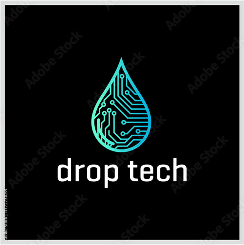 Tech Drop Logo Design with Circuit Board Pattern for Innovative Technology Solutions