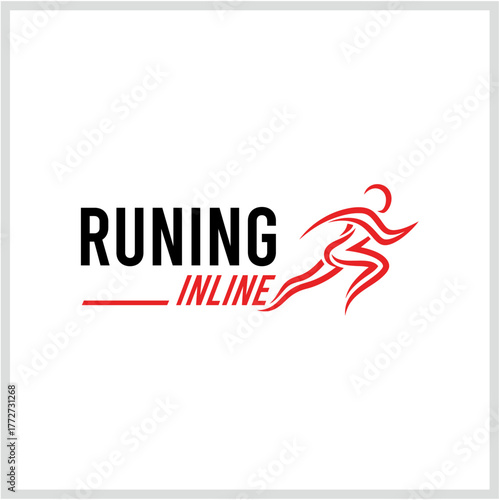 Running Inline Logo Design - Dynamic Silhouette of a Runner in Motion