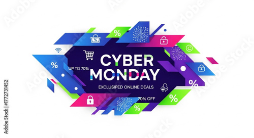 Cyber Monday Sale Banner with Abstract Geometric Design