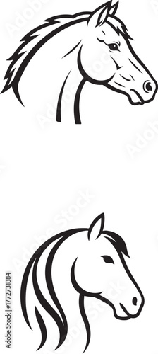 PrintTwo stylized horse head illustrations facing right