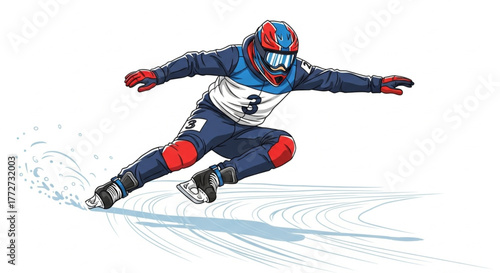 Dynamic winter sports illustration — snowboard athlete carving on snow