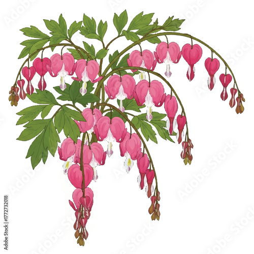 bleeding heart flower stems with drooping chains of pink heart-shaped blooms