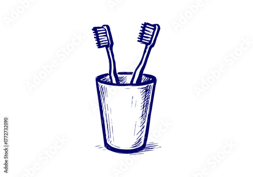 Toothbrush hand drawn simple sketch vector illustration