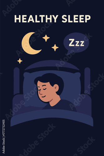 Boy sleeping peacefully in bed under the moonlight for a restful and healthy night's sleep concept