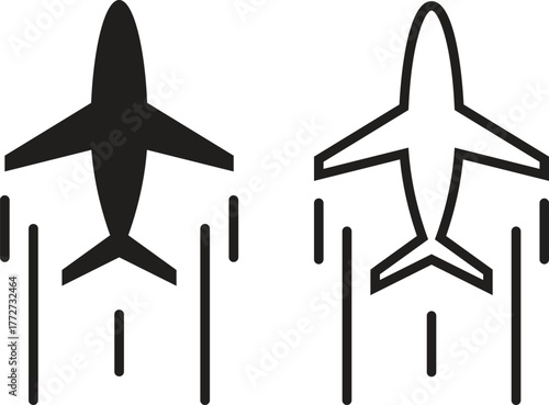 Minimalist Airplane Icons with Motion Lines in Top View