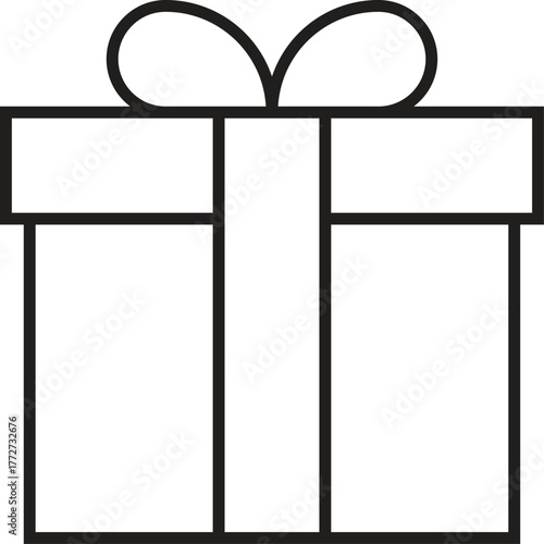 Minimalist Gift Box Icon with Ribbon and Bow Line Art Vector