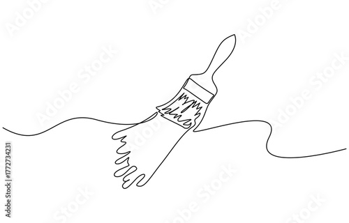 Continuous one line drawing of Paintbrush minimalist style isolated on transparent background. Editable outline vector