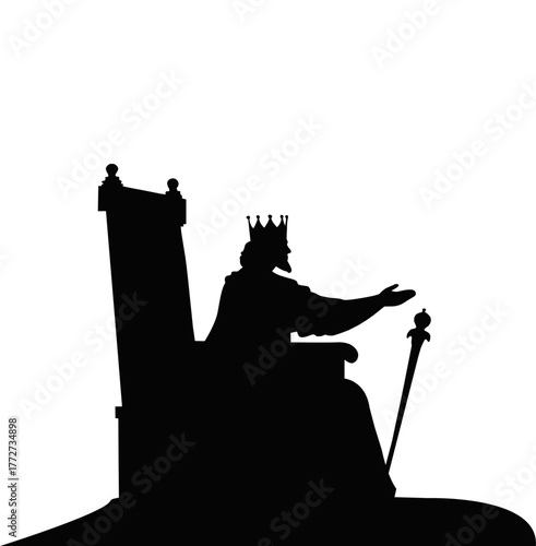 King on Throne Silhouette. Royal Monarch Vector Illustration. Leadership and Authority Concept Design
