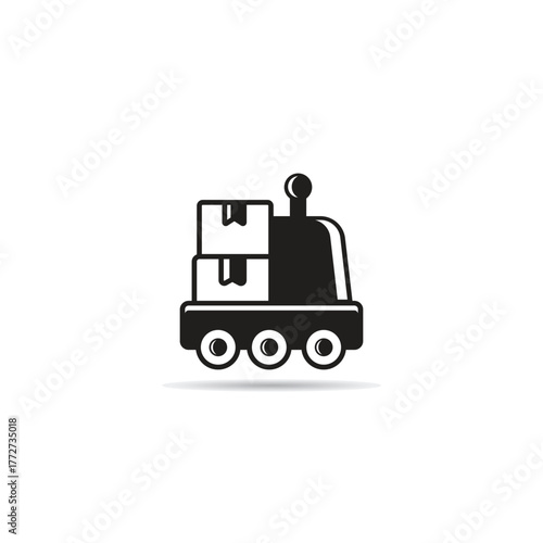 autonomous delivery robot icon with shadow on white background