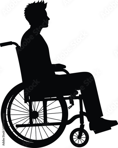 Silhouette of a man sitting in wheelchair representing disability, healthcare, rehabilitation, accessibility, independence, and medical support concept illustration
