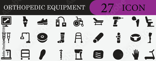 Orthopedic equipment icons for medical care, therapy, recovery, fracture, and rehabilitation  perfect for hospital, clinic, and health design use