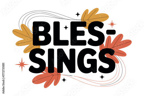 The word "BLESSINGS" is written in bold black letters with decorative autumn leaves.