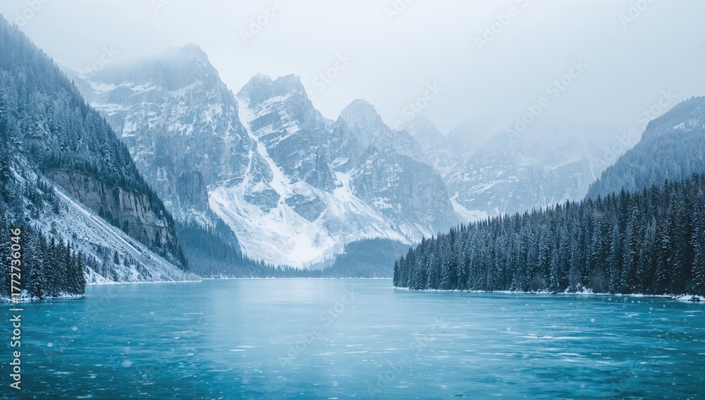 Obraz premium Mountain covered with snow under colorful sky