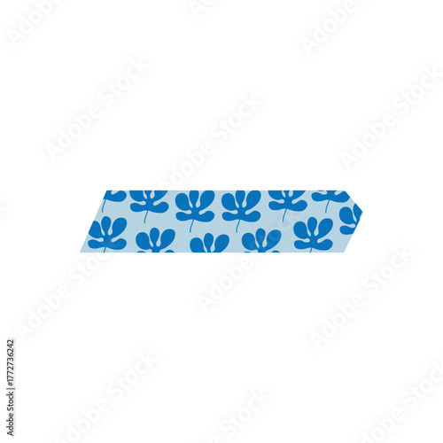 Elegant blue washi tape with floral pattern, suitable for stationery, journals, and packaging designs.