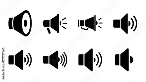 Loudspeaker Volume Control Sound Icon Set Vector