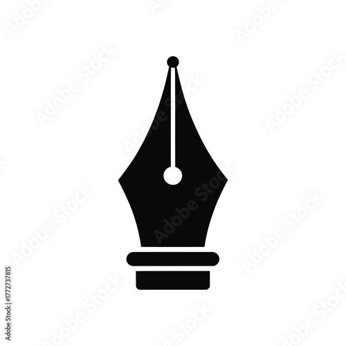 Black fountain pen nib icon on white background for design elements