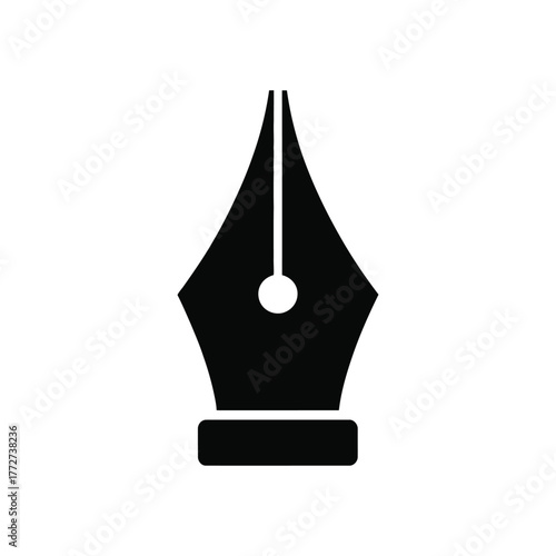 Black fountain pen nib icon, isolated writing tool on white background