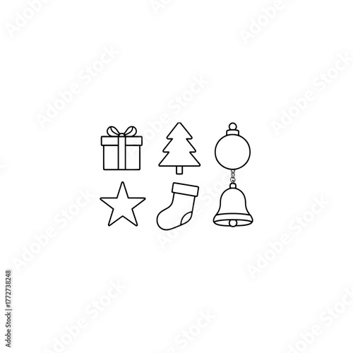 Collection of Christmas icons on white background. Vector 